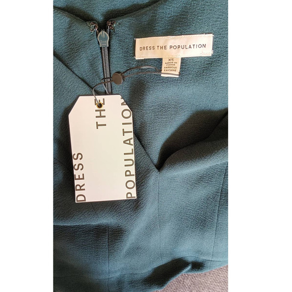 Dress the Population Sandra Plunge Crepe Trumpet Gown Sz XS in Pine Green Formal - Picture 4 of 8